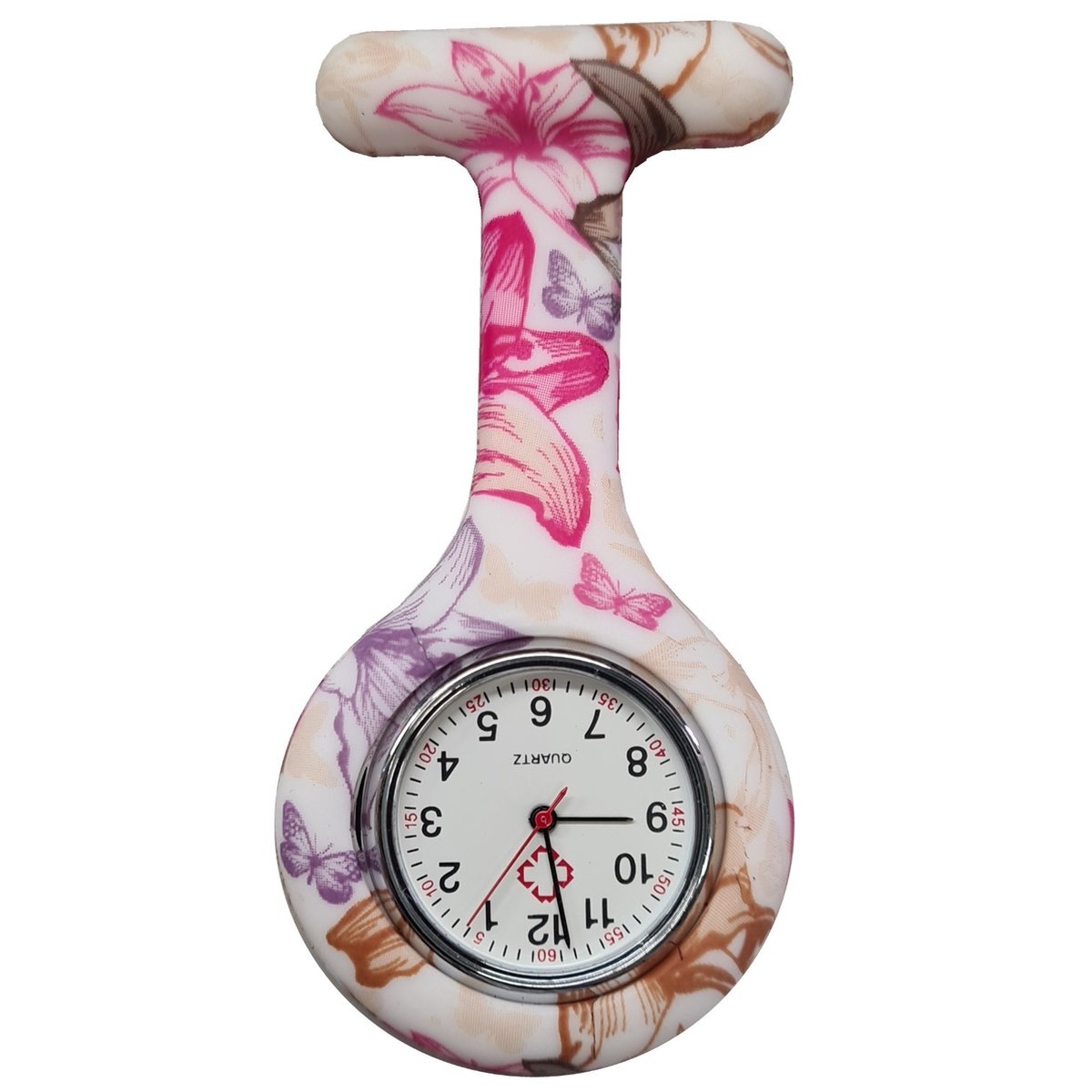 Fako® - Verpleegstershorloge - Zusterhorloge - Verpleegster Horloge - Siliconen Print - Bloemen Roze-Paars