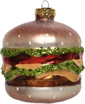 Oneiro's luxe Ornament glas - Hamburger - glitter L9-W9-H10cm - multi - kerstbal - luxe verpakking – kerstcollectie – kerstdecoratie – kerstboomhanger – kerstversiering - kersthanger