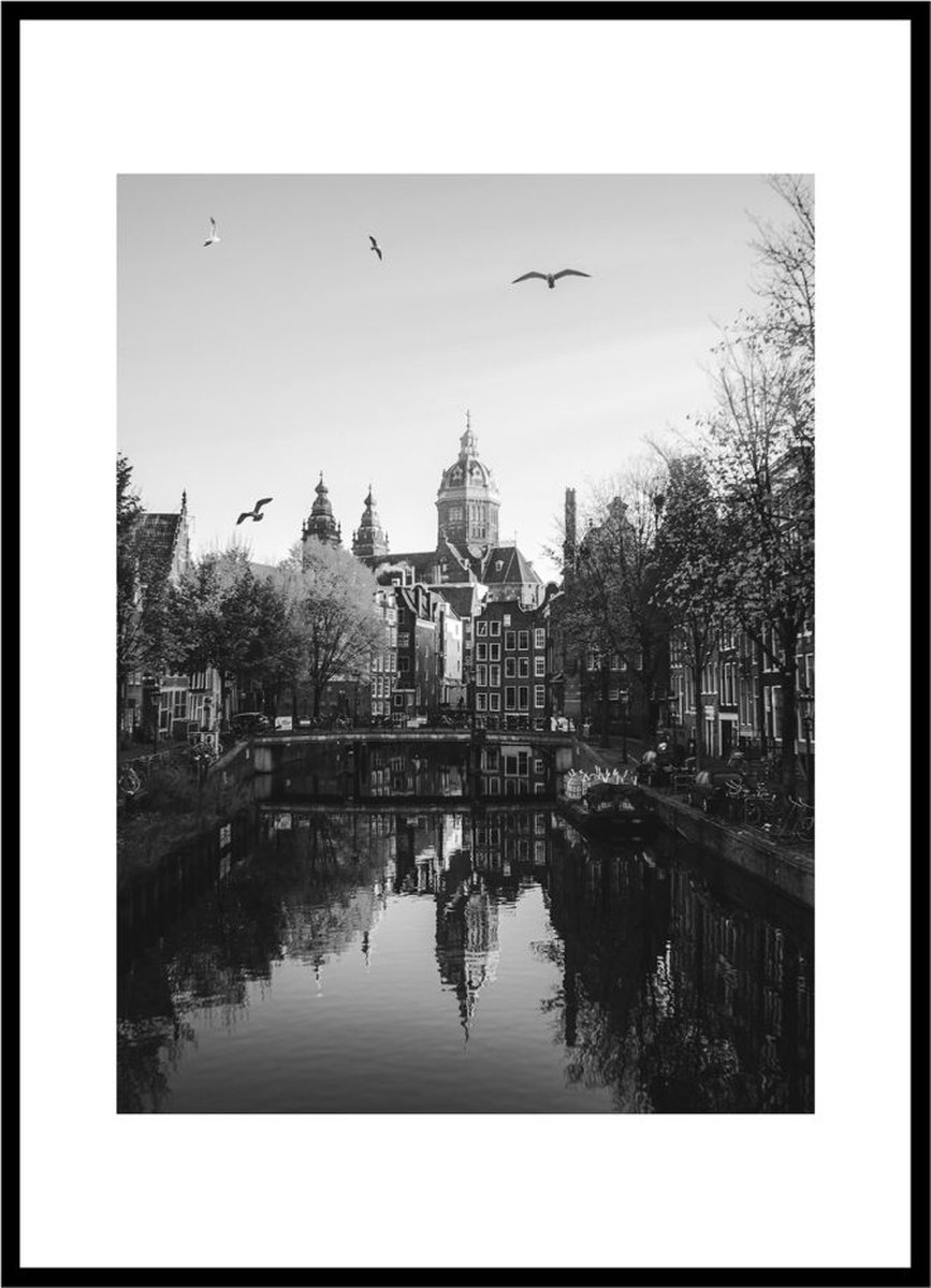 Esque Poster Amsterdam No. 1 - Zwart-Wit Print - Large 30x40 - Zwart-Wit Collectie - Vintage - Grachten Losse Poster