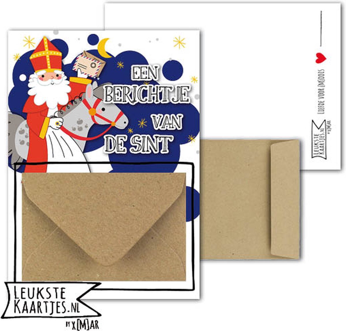 Geldkaart met mini Envelopje -> Sinterklaas - No: 16 (Een Berichtje van Sint - Sint op paard met Post in hand) - LeuksteKaartjes.nl by xMar