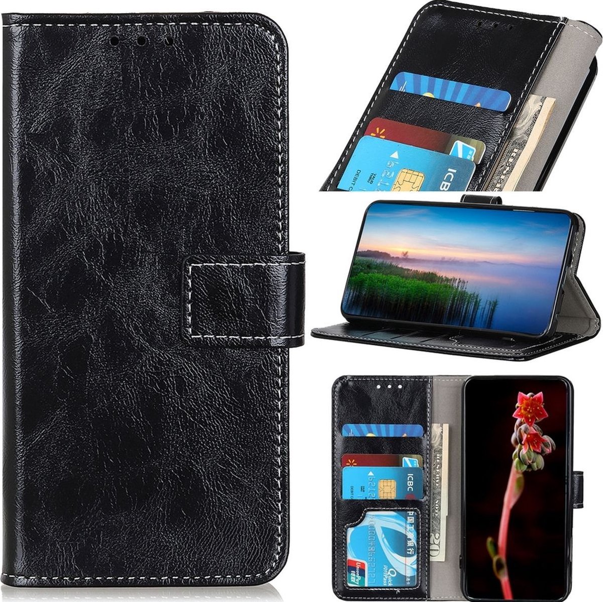 Mobigear Telefoonhoesje geschikt voor OnePlus 10T Hoesje | Mobigear Basic Bookcase Portemonnee | Pasjeshouder voor 3 Pasjes | Telefoonhoesje voor Pinpas / OV Kaart / Rijbewijs - Zwart