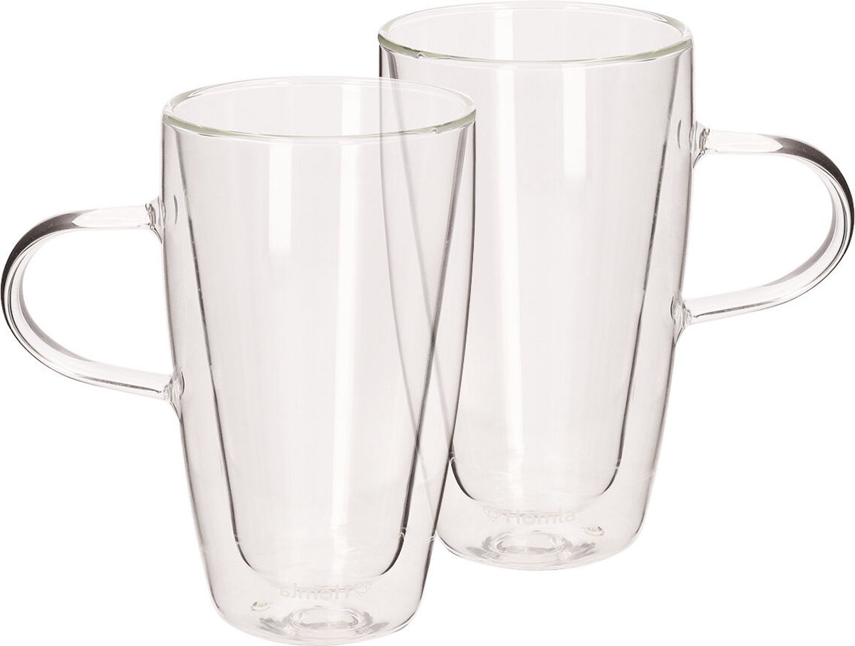 HOMLA Cembra dubbelwandig glas - set van 2 mokken kopjes - voor koffie thee latte macchiato cappuccino - vaatwasmachinebestendig hoogte 14 cm hoog 0,33 l inhoud