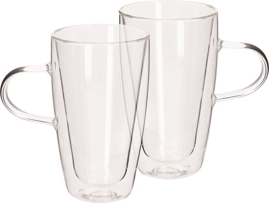 Vicloon dubbelwandige glazen mokken, 2pcs koffiekopjes glas set 250 ml, kopjes van borosilicaatglas, voor thee koffie latte cappuccino, espresso, bier