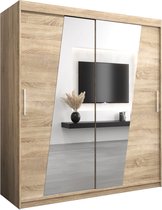 InspireMe - Kledingkast met 2 schuifdeuren, Modern-stijl, Een kledingkast met planken en een spiegel (BxHxD): 180x200x62 - THOR 180 Sonoma Eik