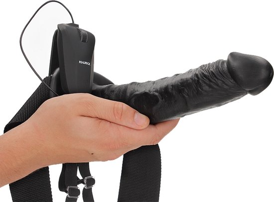 Shots - RealRock REA140BLK - Gode Ceinture Creux Vibrant No Balles - 10'' / 24,5 cm - Noir