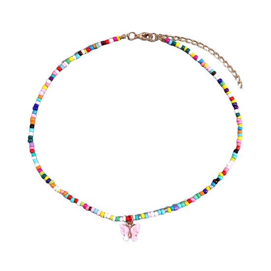 Collier de perles papillon rose | 43cm à 53cm | Sparkolia | collier Kinder