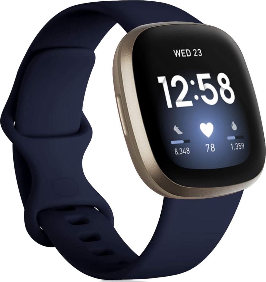 Mobigear Siliconen Watch bandje geschikt voor Fitbit Sense Bandje Druksluiting | Mobigear Sport Dual - Donkerblauw