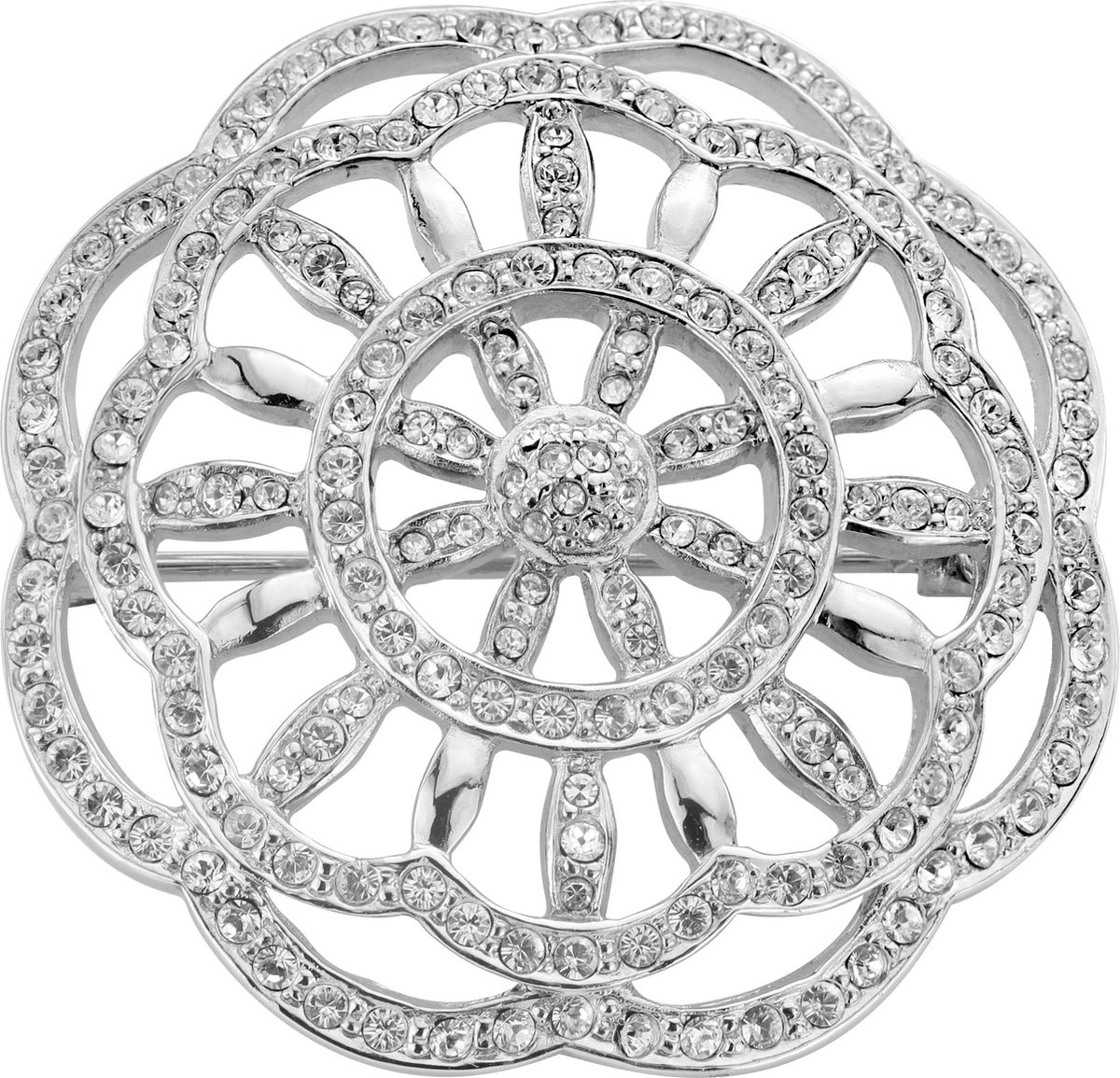 Traveller Broche - Broches Dames - Zilverkleurig - Kristal - Preciosa Crystals - Bloem ø 35 mm - Geplatineerd - 157481