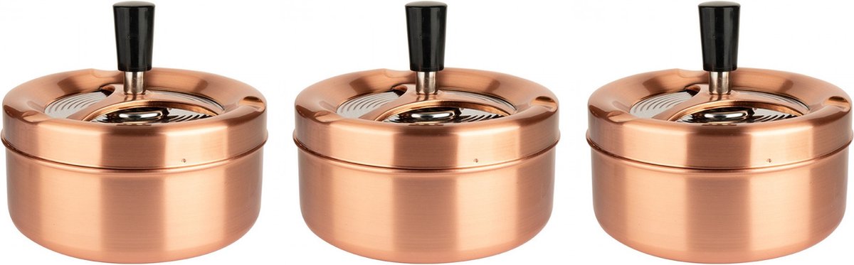 Draaiasbak - 3x stuks - rose goud - 13 cm - rond - drukasbak - draai asbak - stormasbak - Terrasasbak