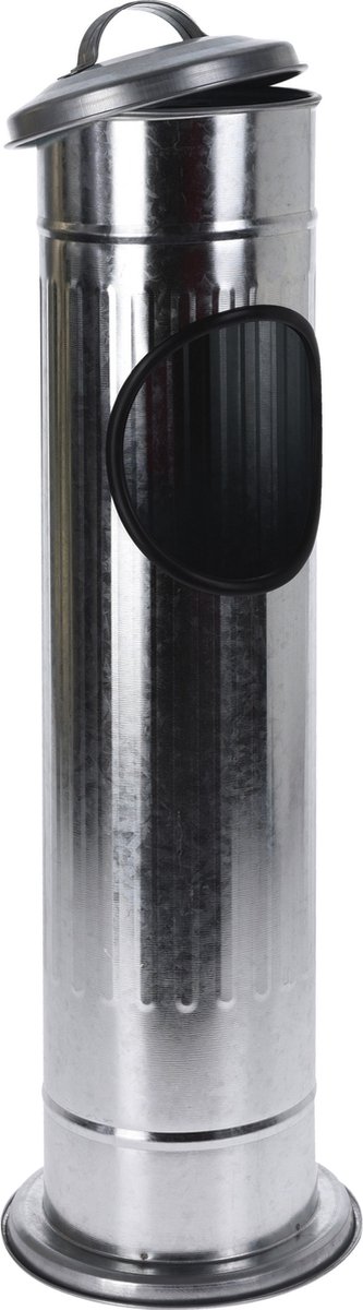 Staande asbak met afvalbakje - en deksel - zilver - 17 x 60 cm - voor buiten