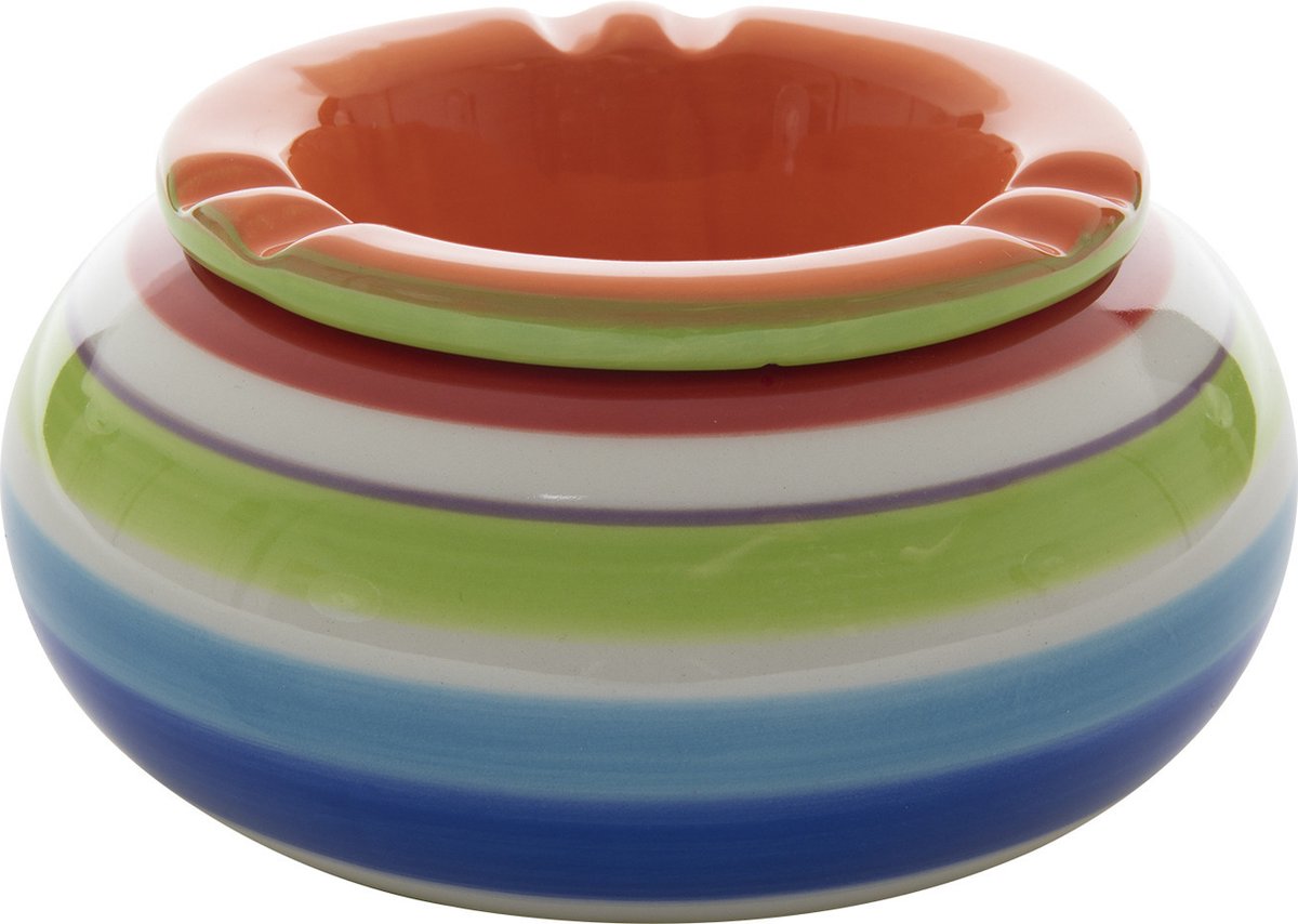 Goedkoopste Dolomite keramiek storm asbak oranje bovenzijde multi-kleuren onderkant van 11.5 x 6.5 cm