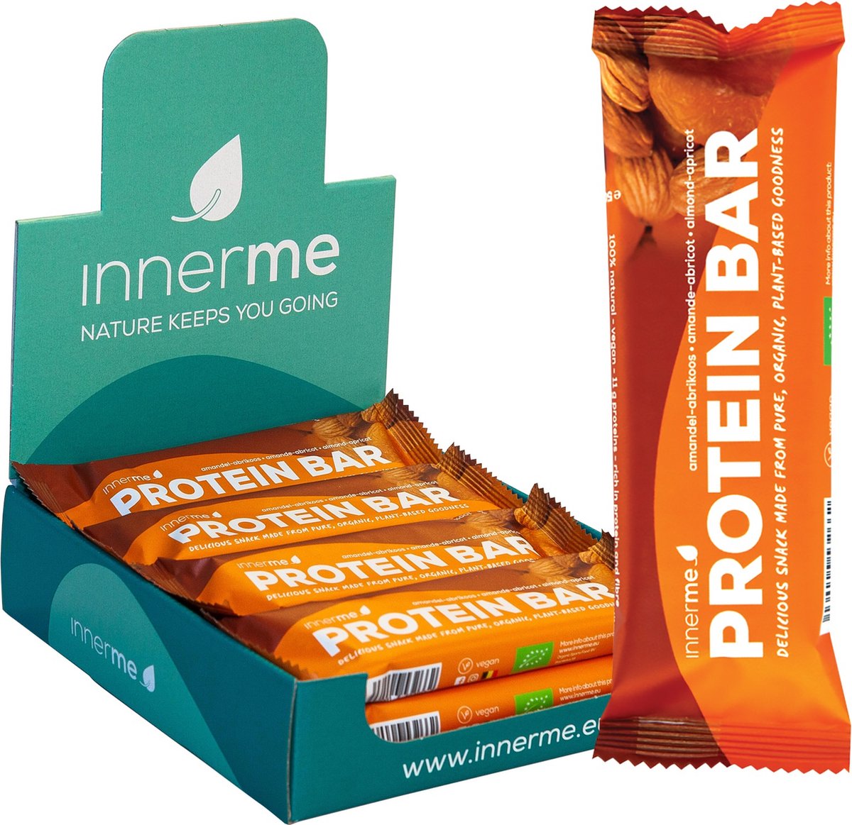 Goedkoopste Innerme Protein Bar 'Amandel-Abrikoos' - biologische eiwitrepen - vegan protein - 12 proteine repen 50g