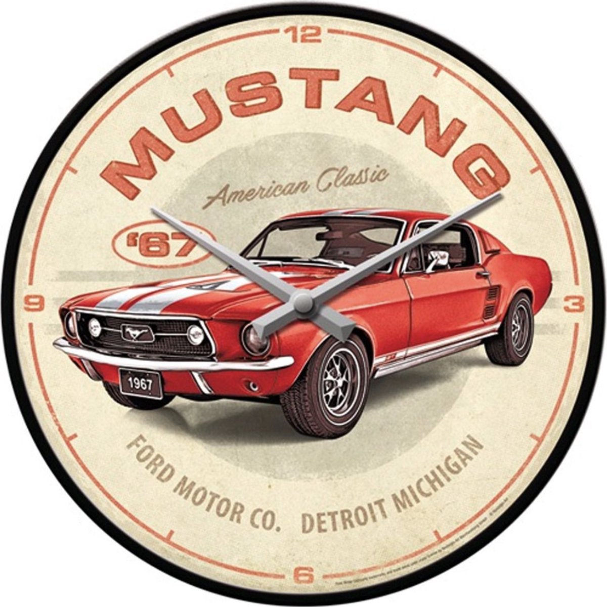 Wall Clock Ford Mustang - GT 1967 Red