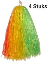 4 x Stuks cheerball/pompom rood/ geel/ groen met ringgreep 23 cm voor kinderen / Volwassenen - Cheerleader verkleed accessoires, Carnaval