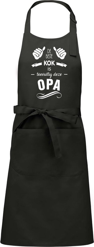 Cadeauschort - Tekstschort - Keukenschort met je naam - BBQ schort - verjaardag - vaderdag - De beste kok is toevallig deze Opa - chique grijs