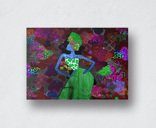 Madame Jeanette Serie 1 Canvas Spaanse Schilderij - Exotisch - Kunst - Authentiek - Rood - Centerpiece - Zwart - Blauw - Kleurrijk - Opvallend - middelpunt - uniek - adembenemend - opvullend - huiselijk - patroonrijk - vrouw - zelfliefde - kunstwerk