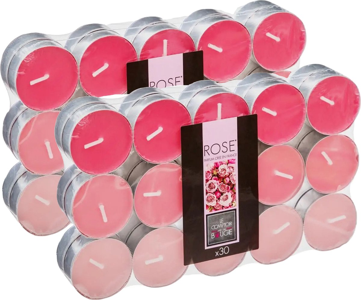 Atmosphera Geurkaars waxine/theelichtjes - 60x stuks - Rozen - 3,5 branduren