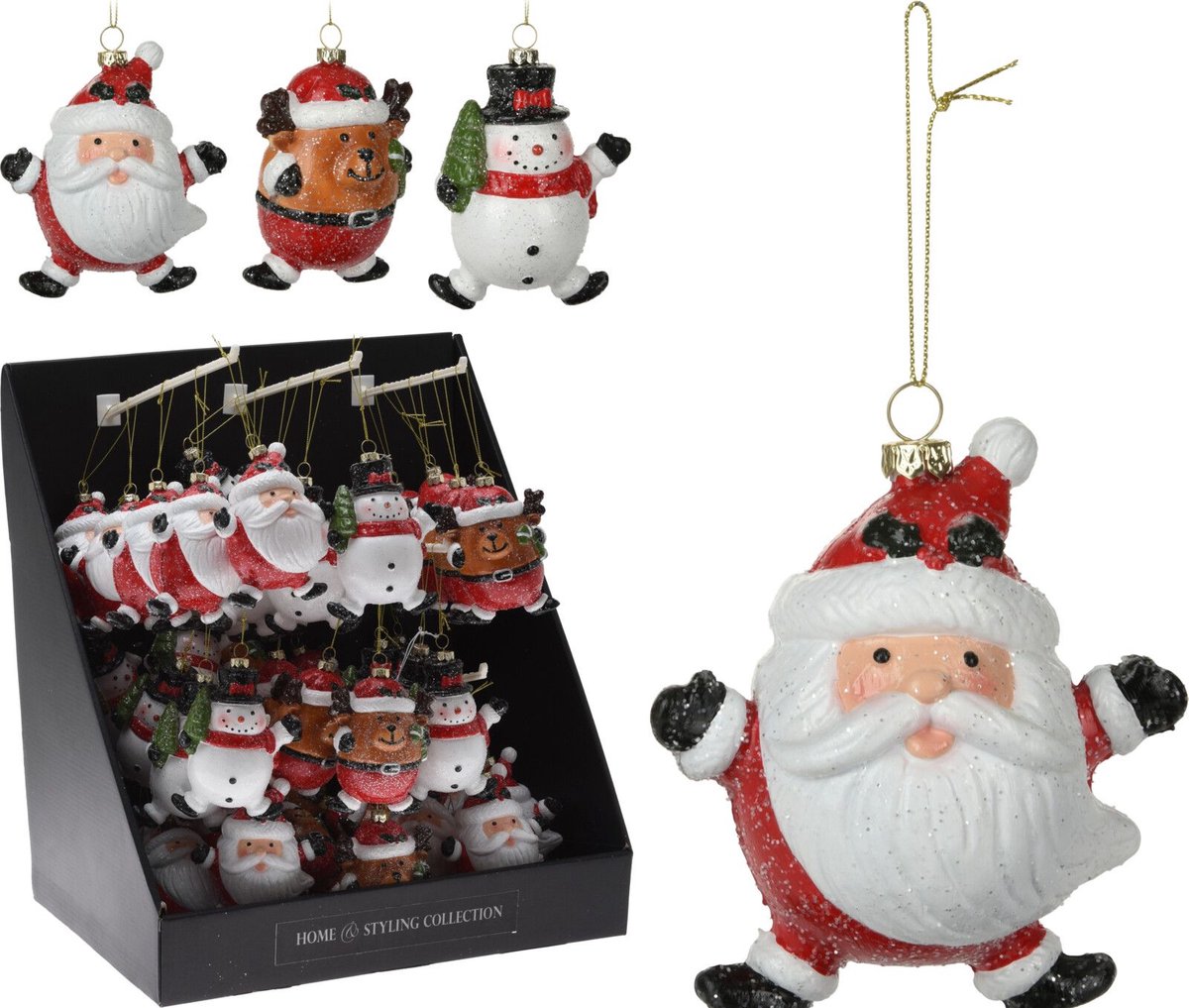 Oneiro's luxe HANGDECO KERSTFIGUREN 11CM KUNSTSTOF 3 ASSORTIE - kerstbal - luxe verpakking – kerstcollectie – kerstdecoratie – kerstboomhanger – kerstversiering - kersthanger