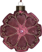 Oneiro's luxe Ornament Disk Flower Velvet Mauve 10cm - kerstbal - luxe verpakking – kerstcollectie – kerstdecoratie – kerstboomhanger – kerstversiering - kersthanger