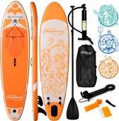 Physionics - Stand Up Paddle Board - 366cm - Opblaasbaar SUP Board - Verstelbare Peddel - Handpomp met Manometer - Rugzak - Reparatieset - Paddle Board - Surfboard - Kraken Oranje