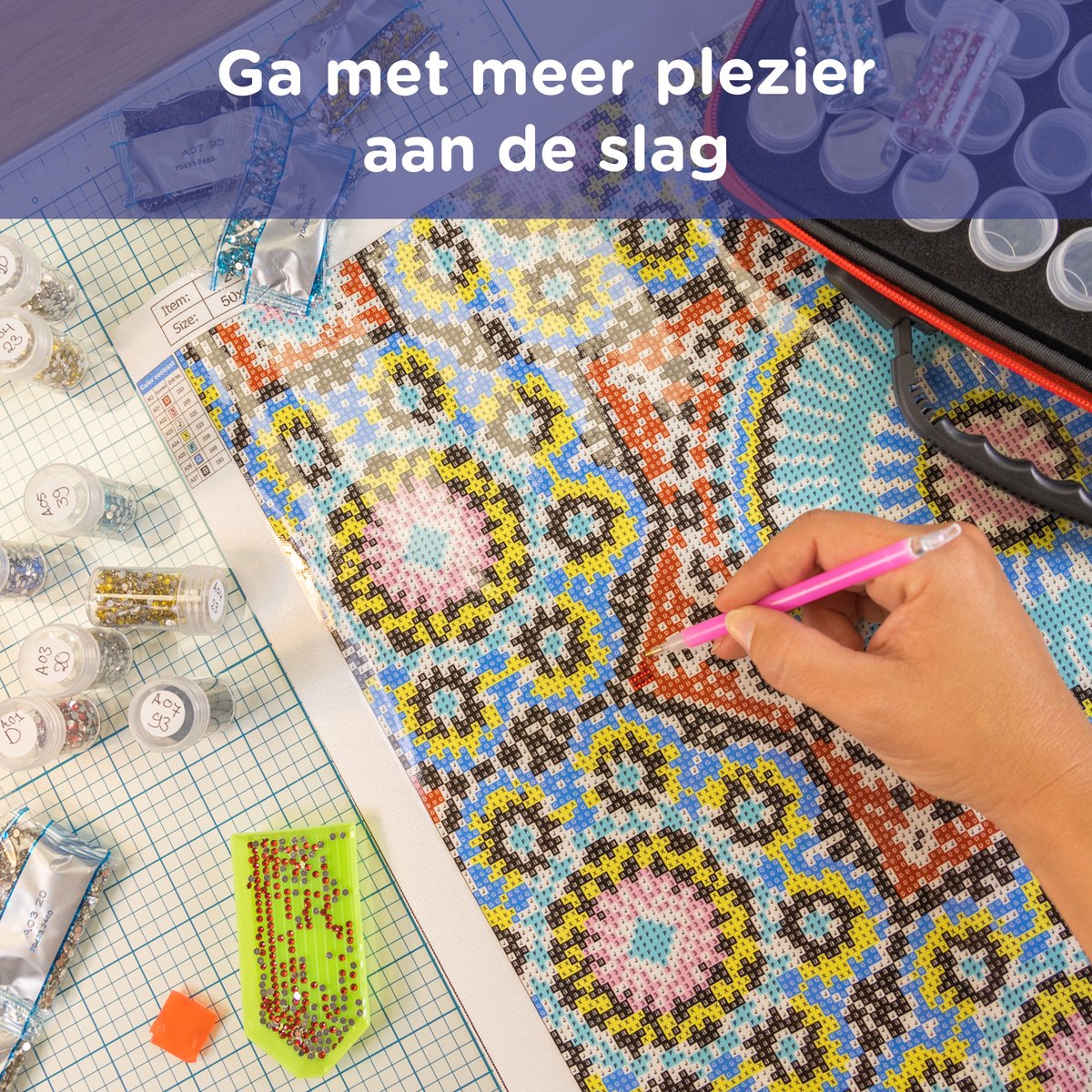 Crafts&Co Diamond Painting Opbergdoos 60 - Accesoires: Pen, Stickers, Wax - Opbergkoffer/Sorteerdoos — afbeelding 4
