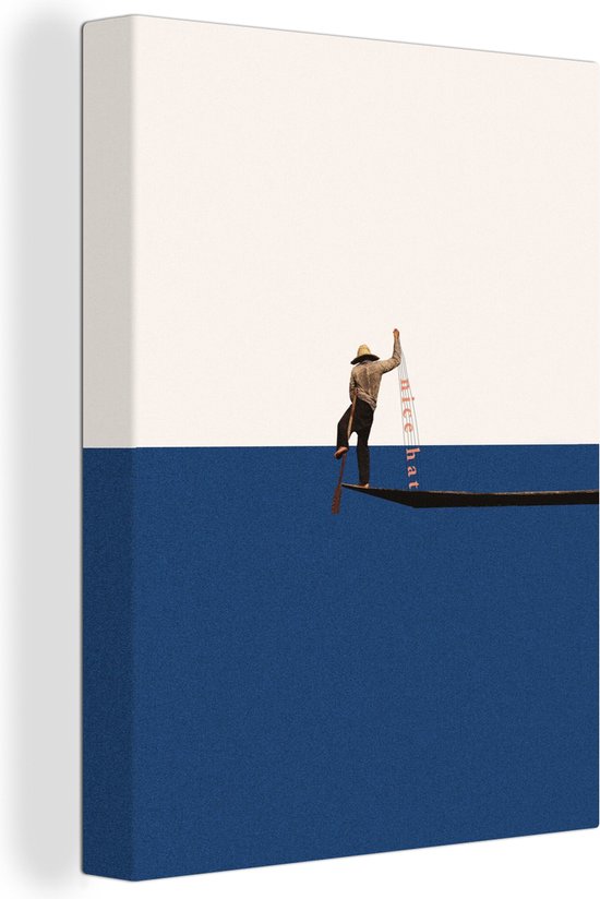 Toile - Abstrait - Bateau - Mer - Texte - Chapeau - Abstrait - 60x80 cm - Canvasdoek - Peinture sur toile