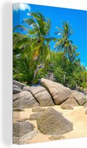 Canvas Schilderij Strand - Tropisch - Zee - Planten - 40x60 cm - Wanddecoratie
