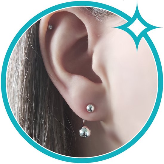 EAR IT UP - Boucles d'oreilles - Boule - Piercing - Veste - Boucles d'oreilles clous Push back - Argent 925 - 14 x 10 mm - 1 paire