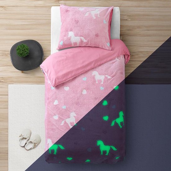 Eenhoorn beddengoed meisjes beddengoed set roze 3D cartoon eenhoorn kleurrijke bloemen print dekbedovertrek set met ritssluiting en kussensloop 50x75cm (135x200 cm, E Eenhoorn beddengoed meisjes beddengoed set roze 3D cartoon eenhoorn kleurrijke bloemen print dekbedovertrek set met ritssluiting en kussensloop 50x75cm (135x200 cm, E