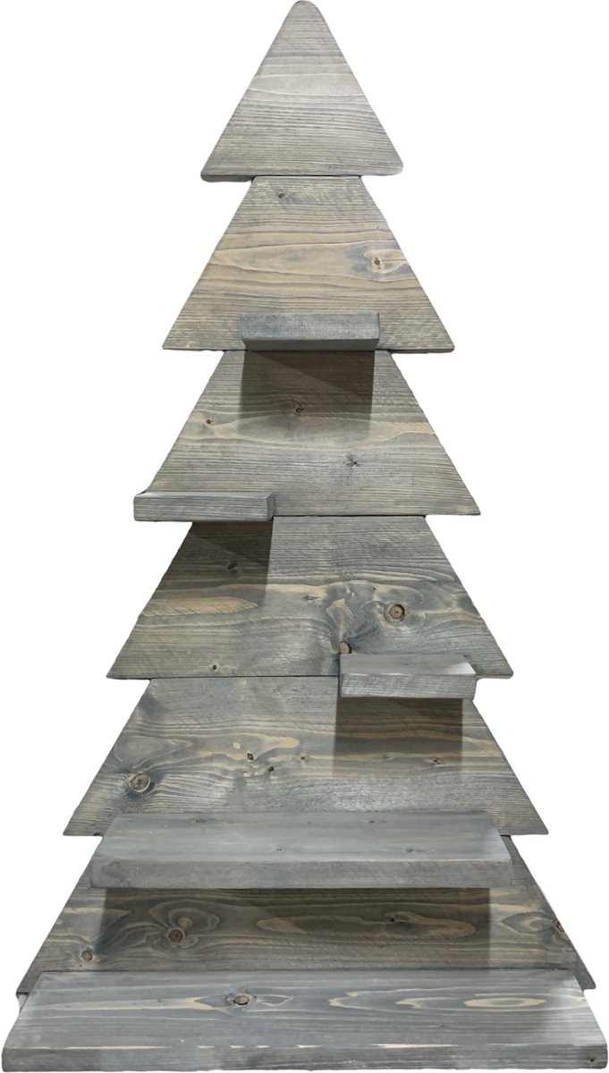 Decoratieve steigerhouten Premium kerstboom in Grey Wash - 120 cm hoog - voor binnen en buiten - steigerhout