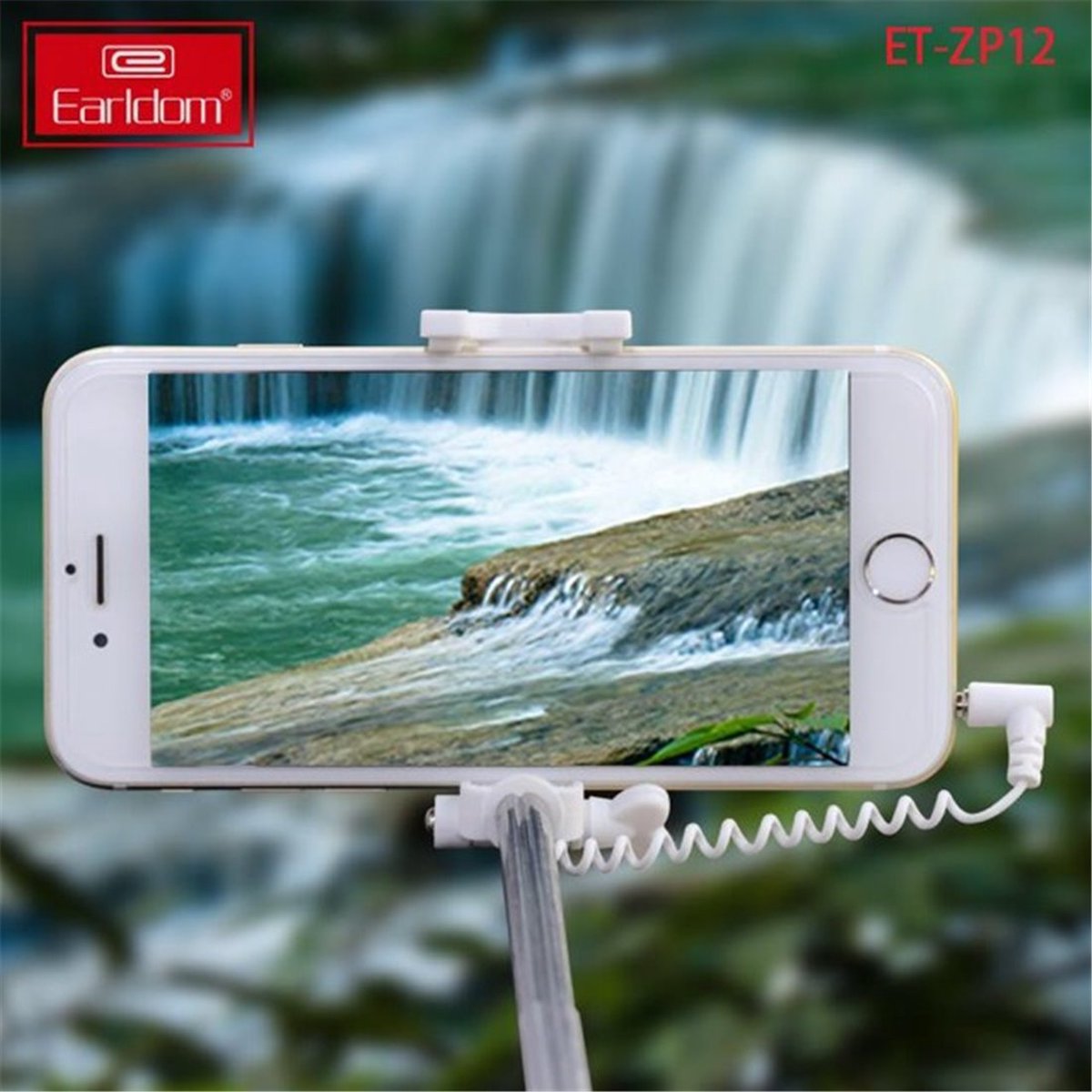 Mini Selfie stick opvouwbaar ET-ZP12 jack 3.5mm voor smartphone met aux aansluiting wit