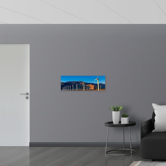 WallClassics - PVC Schuimplaat- Rij Windmolens bij Bergen - 90x30 cm Foto op PVC Schuimplaat