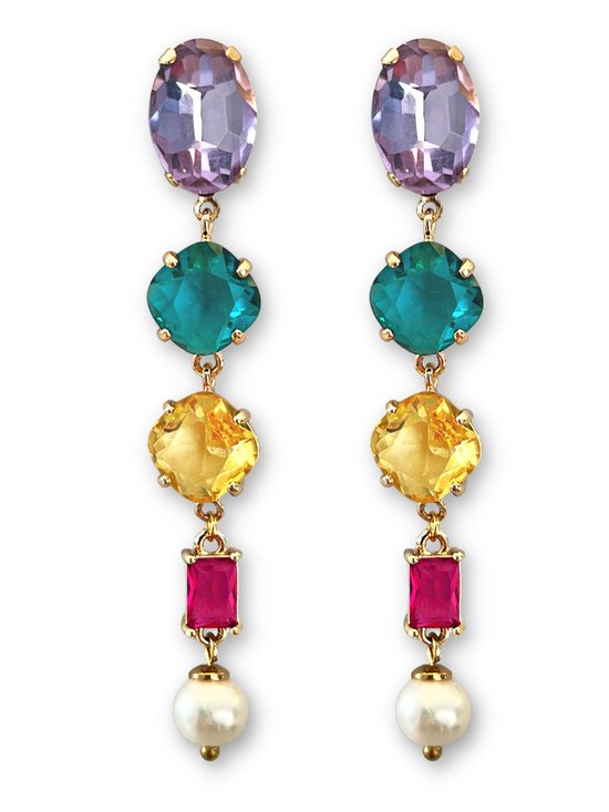 Zatthu Jewelry - N22FW554 - Boucles d'oreilles Jomi en cristal multicolore avec perle