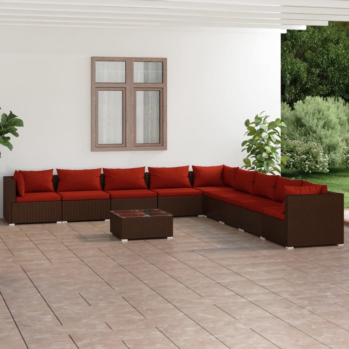 Prolenta Premium - 10-delige Loungeset met kussens poly rattan bruin