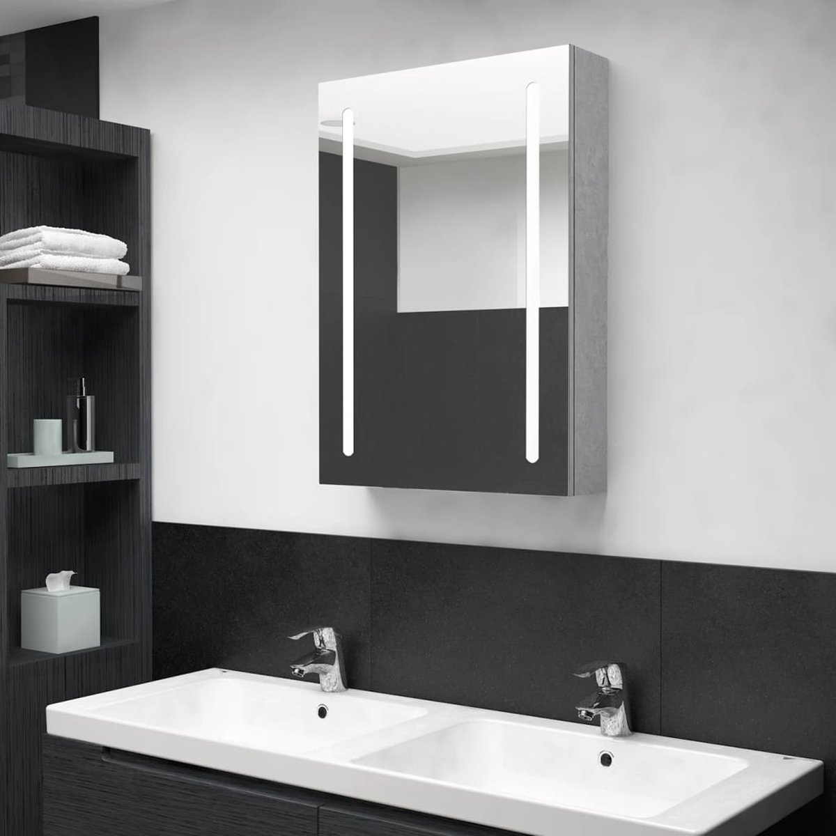 Prolenta Premium - Badkamerkast met spiegel en LED 50x13x70 cm betongrijs