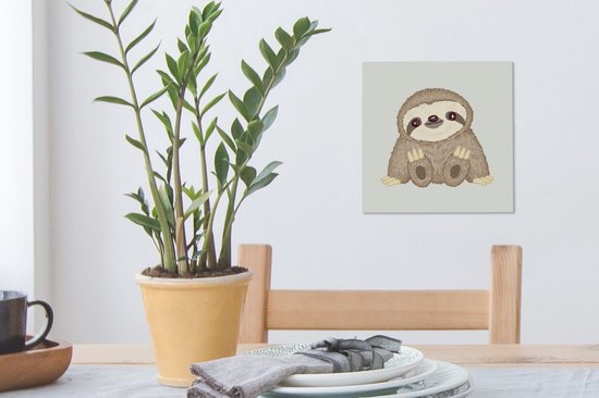 Peintures sur toile - Illustration pour enfants d'un paresseux heureux - 20x20 cm - Décoration murale