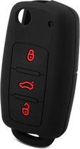 Siliconen Sleutelcover - Zwart met Rood - Sleutelhoesje Geschikt voor Volkswagen Golf / Polo / Tiguan / Up / Passat / Seat Leon / Skoda Citigo - Sleutel Hoesje Cover - Auto Accessoires Beschermhoesje