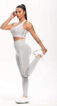 Sportlegging modern | Dames | Grijs | Sportbroek | Sportkleding | Yoga legging | Hardloopbroek | Tiktok | Fitness | Maat M