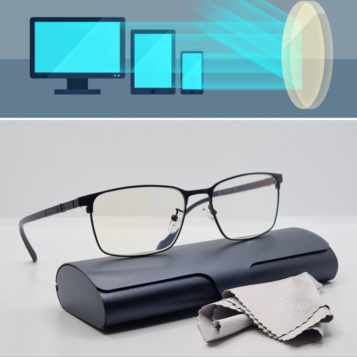 Unisex leesbril +1,0 met brillenkoker en microvezeldoekjes - Computerbril - Blauw Licht Filter Bril - Blue Light Filter Glasses - Multi Media Bril +1.0 - Lunettes de Lecture 5823 Aland optiek - Aland optiek
