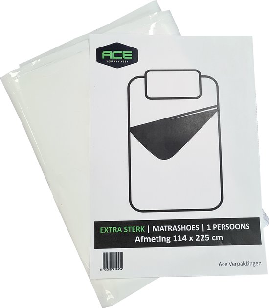 Ace Verpakkingen - Extra Sterke Matrashoes 1 persoons - Verhuishoes - Niet doorschijnend - 114 × 225cm - 100mu - Wit - Ideaal voor verhuizen/opslag
