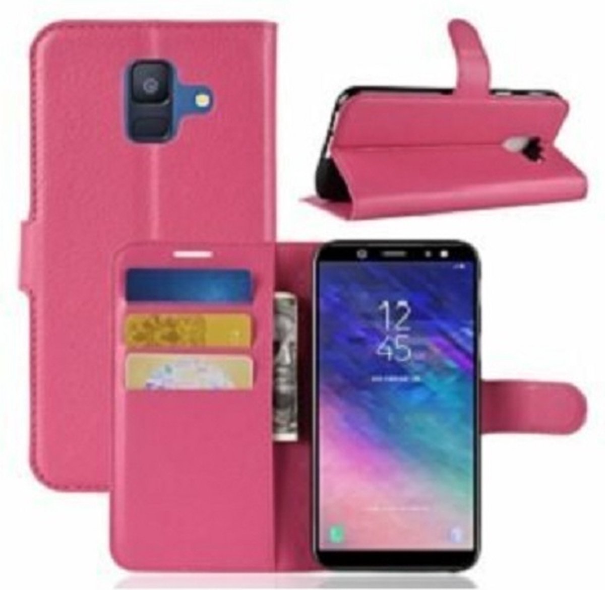 Samsung A6 2018 Hoesje Met Pasjeshouder Bookcase Roze
