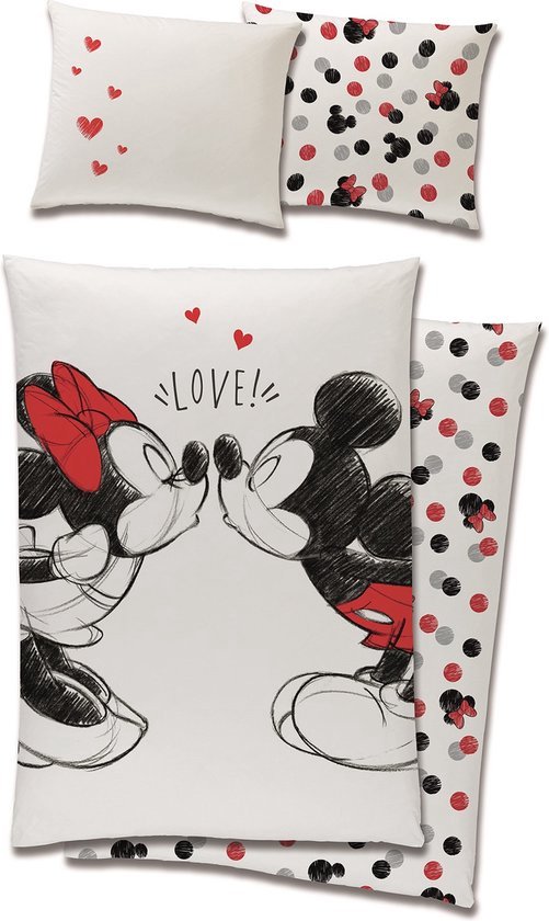 Disney Minnie Mouse Dekbedovertrek - kiss  140x200 cm - 60 x 63 cm