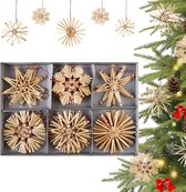 24-delige kerstboomversiering van stro, strosterren, natuurlijke stro-hanger voor kerstdecoratie, handgemaakte natuurlijke sieraden voor kerstbomen