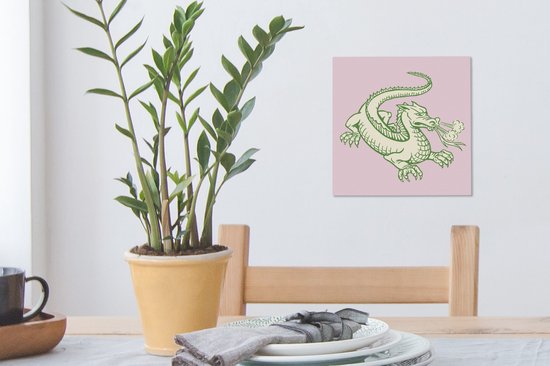 Illustration pour enfants d'un dragon avec langue fendue 20x20 cm - petit - Tirage photo sur toile (Décoration murale salon / chambre) / Peintures sur toile Animaux
