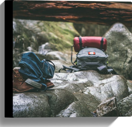 Foto: Wallclassics canvas backpackers tassen 30x30 cm foto op canvas schilderij wanddecoratie op canvas 