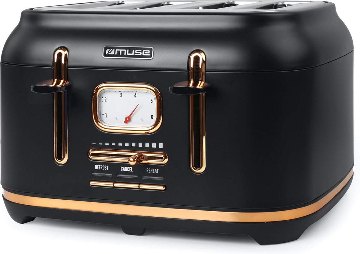 MS-131BC - Muse broodrooster 4 toasts 1.800 W zwart/messing