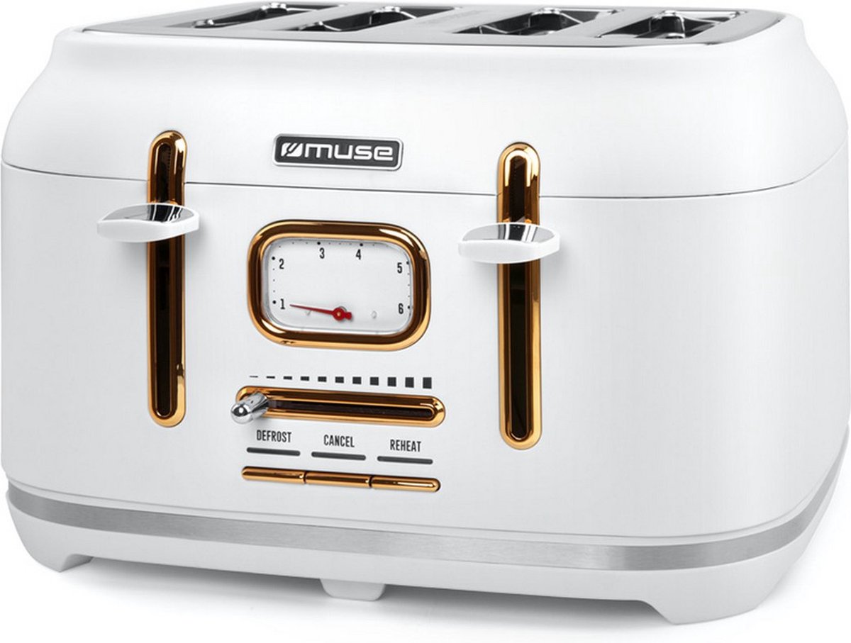 MS-131W - Muse broodrooster, 4 toasts, 1.800 W, wit/messing