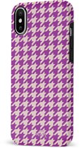 xoxo Wildhearts When In Paris Purple - Double Layer - Hardcase hoesje geschikt voor iPhone X/Xs hoesje - Paars hoesje - Hoesje geruit geschikt voor iPhone X/Xs - Paarse case geschikt voor iPhone X/Xs case - paars / beige