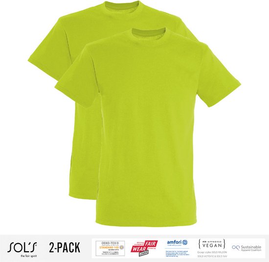 2 Pack Sol's Heren T-Shirt 100% biologisch katoen Ronde hals Appelgroen Maat L