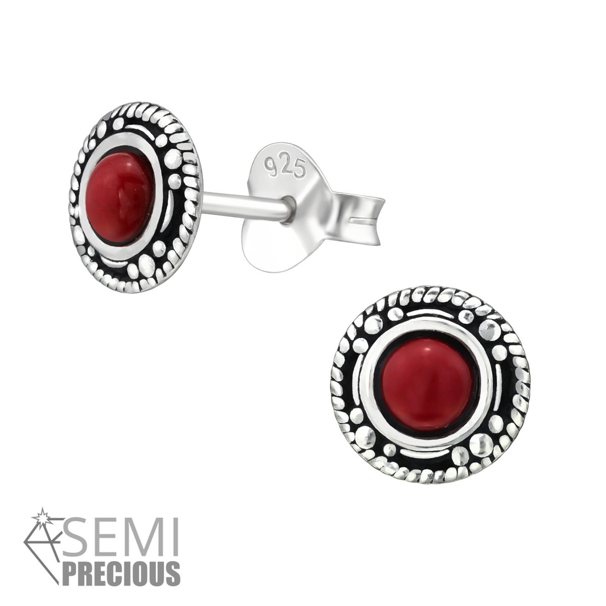925 zilveren oorknopjes Genuine Red Onyx